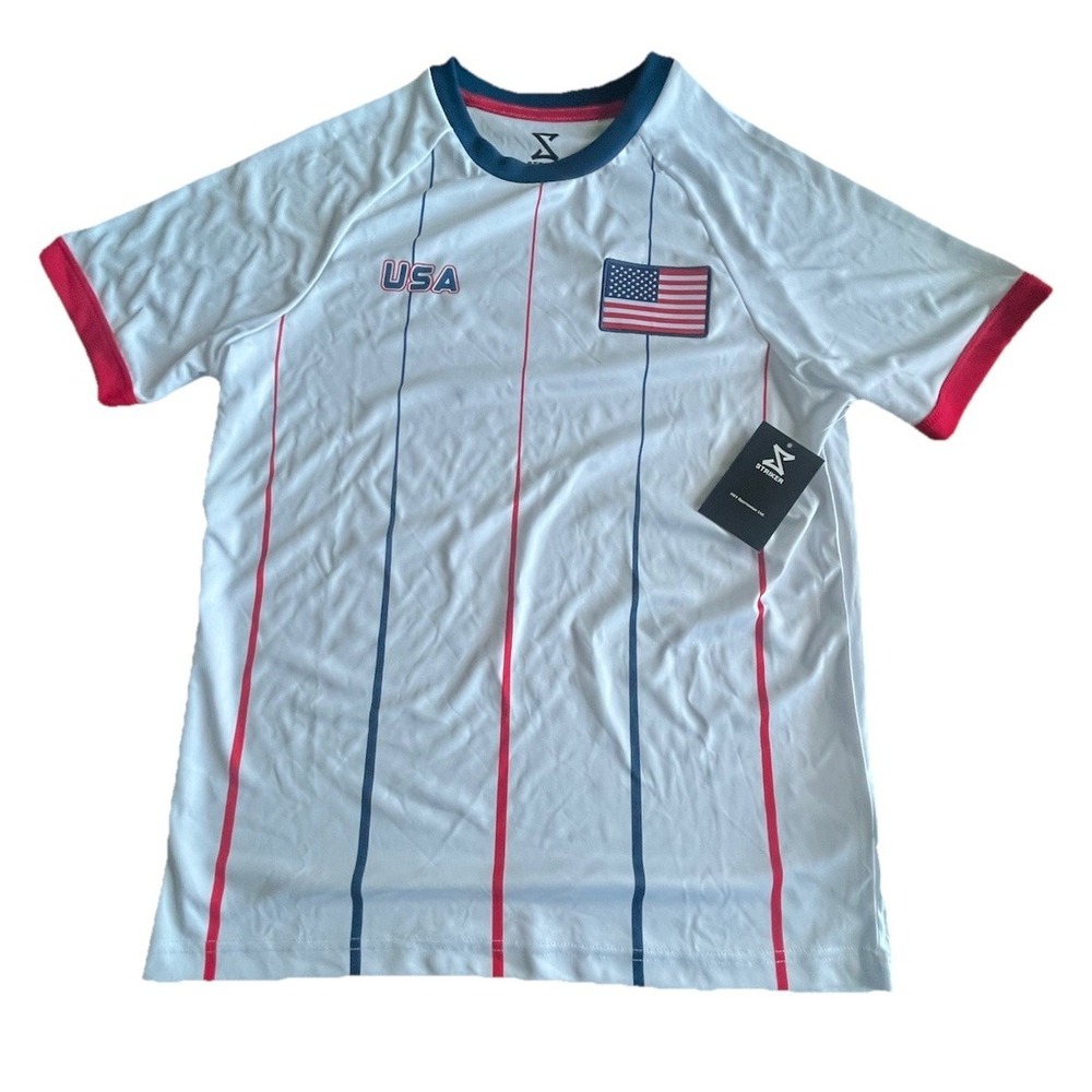 Striker USA National Team Soccer Jersey Sz S/P White Red Blue‎ 100% Polyester
